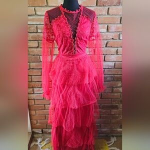Vibrant Red Layered Tulle Dress